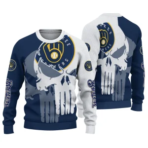 Milwaukee Brewers Skull Punisher Split Ugly Sweater