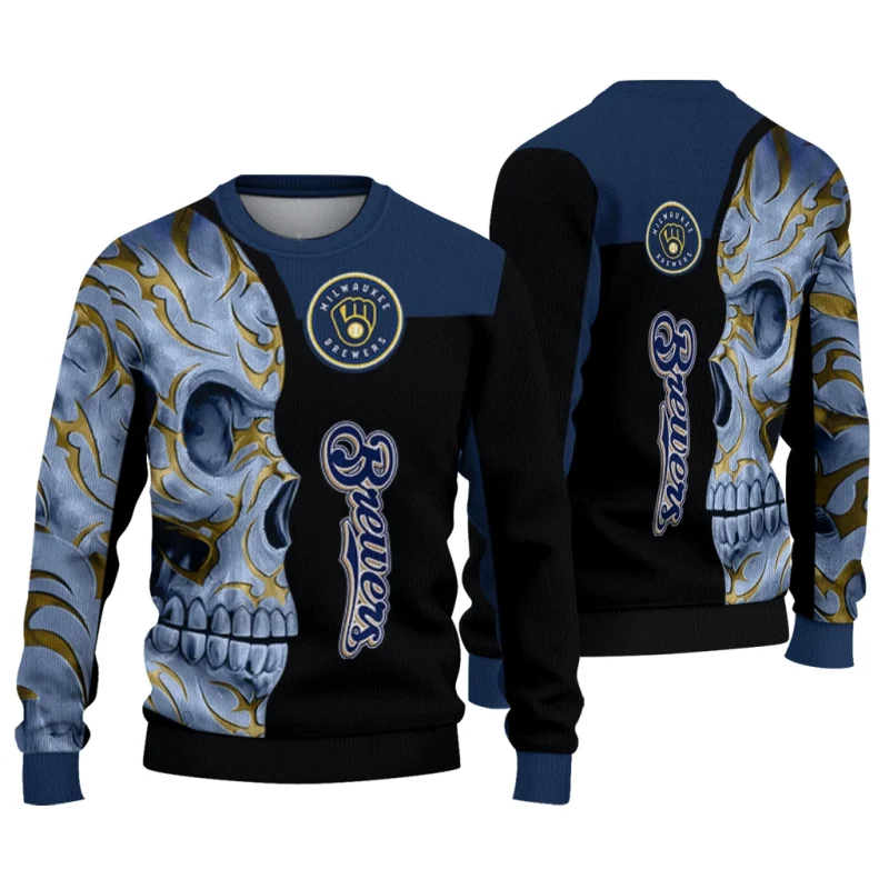 Miwaukee Brewers Skull Swirl Ugly Sweater 1