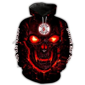 Boston Red Sox Skull Fire Eyes All Over Print Hoodie