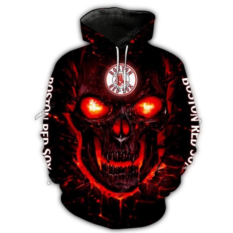 Boston Red Sox Skull Fire Eyes All Over Print Hoodie