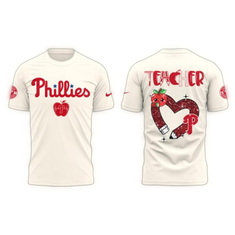 Philadelphia Phillies Teacher Heart All Over Print T-Shirt for Fans