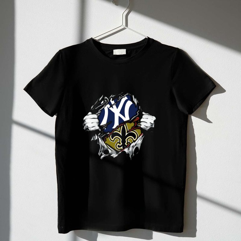 NY Yankees New Orleans Saints Torn Reveal T Shirt t shirt 1 1