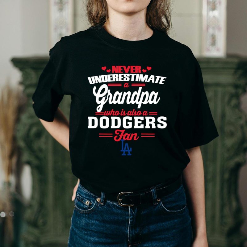 Never Underestimate a Grandpa: Dodgers Fan T-Shirt for Baseball Lovers - Image 2