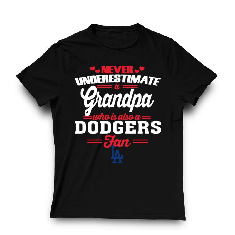 Never Underestimate a Grandpa: Dodgers Fan T-Shirt for Baseball Lovers - Image 3