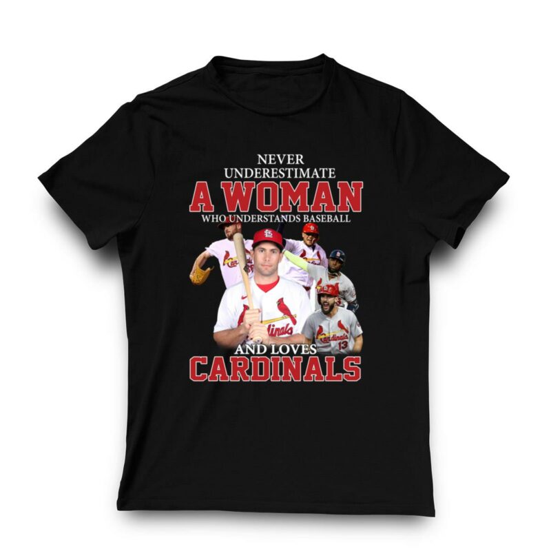 Never Underestimate Woman Who Loves Cardinals Baseball Graphic T-Shirt - Image 3