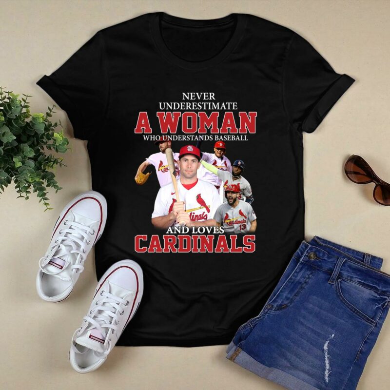 Never Underestimate Woman Who Loves Cardinals Baseball Graphic T-Shirt - Image 5