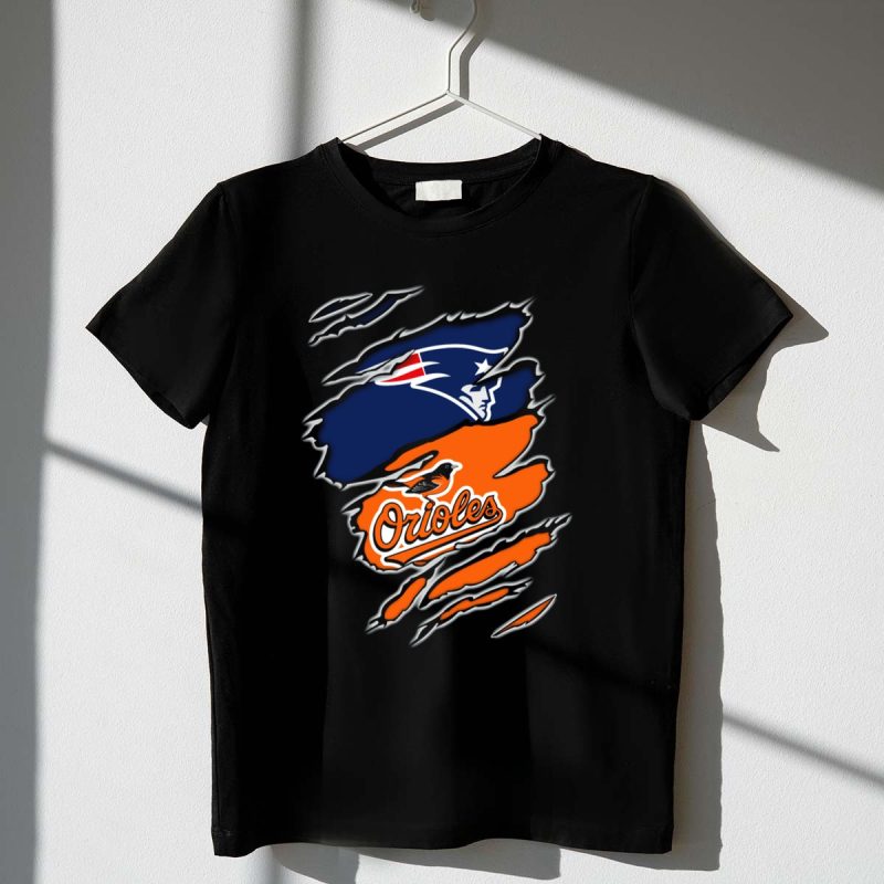 New England Patriots Baltimore Orioles Torn Ripped Claw Marks T Shirt t shirt 1 1