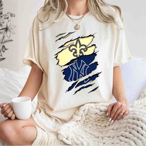 New Orleans Saints & New York Yankees Logo Fusion T-Shirt For Fans