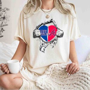 New York Giants & Atlanta Braves Heartbeat Connection T-Shirt