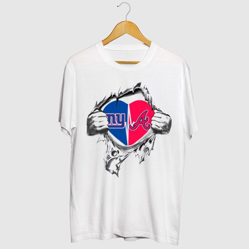 New York Giants & Atlanta Braves Heartbeat Connection T-Shirt - Image 2