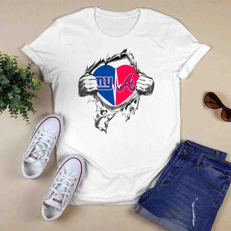 New York Giants & Atlanta Braves Heartbeat Connection T-Shirt - Image 6