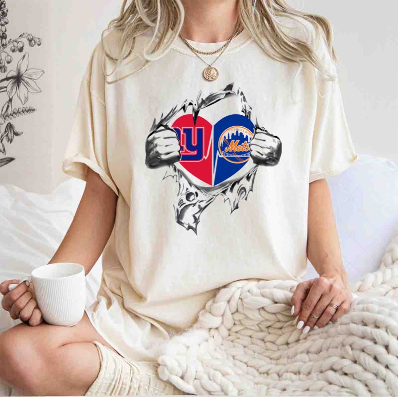 New York Giants Football and New York Mets Baseball Heart T Shirt t shirt 1 1