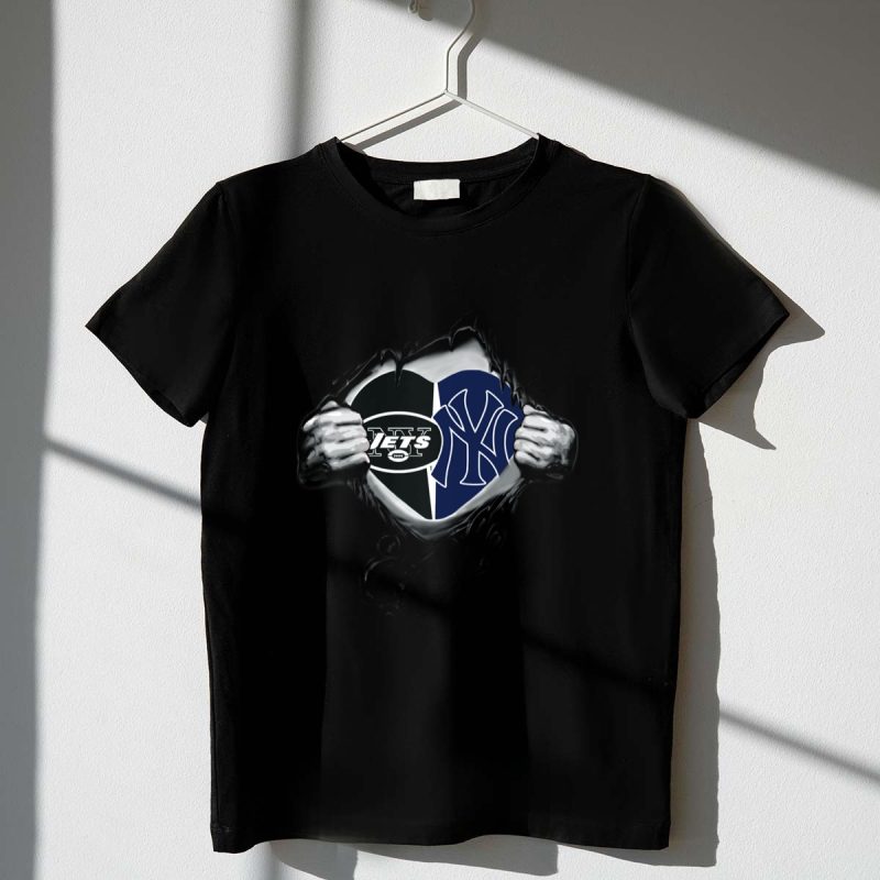 New York Jets Yankees Heart Torn Open T Shirt t shirt 1 1