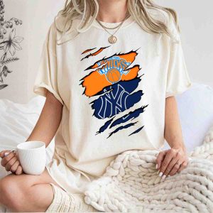 New York Knicks Yankees Torn Logo Fusion T-Shirt - Stylish Sports Tee