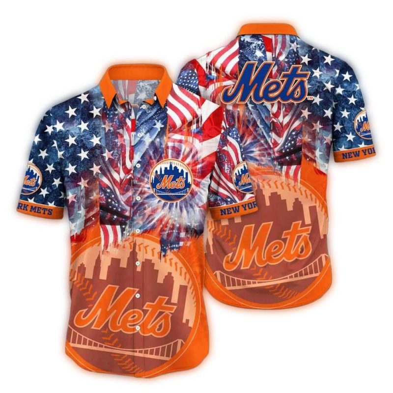 New York Mets American Flag Fireworks Hawaiian Shirt 1