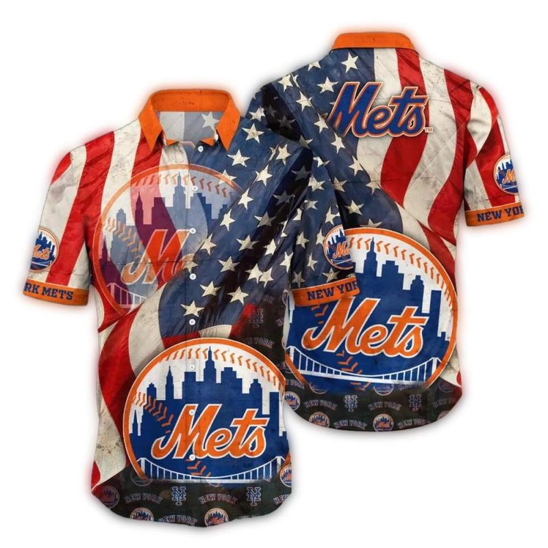 New York Mets American Flag Hawaiian Shirt 1