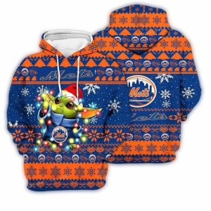Baby Yoda Star Wars All-Over Print Hoodie For New York Mets Fans