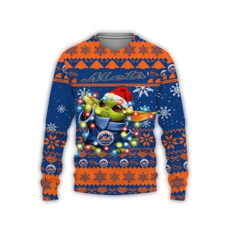 New York Mets Baby Yoda Star Wars Christmas Ugly Sweater 1