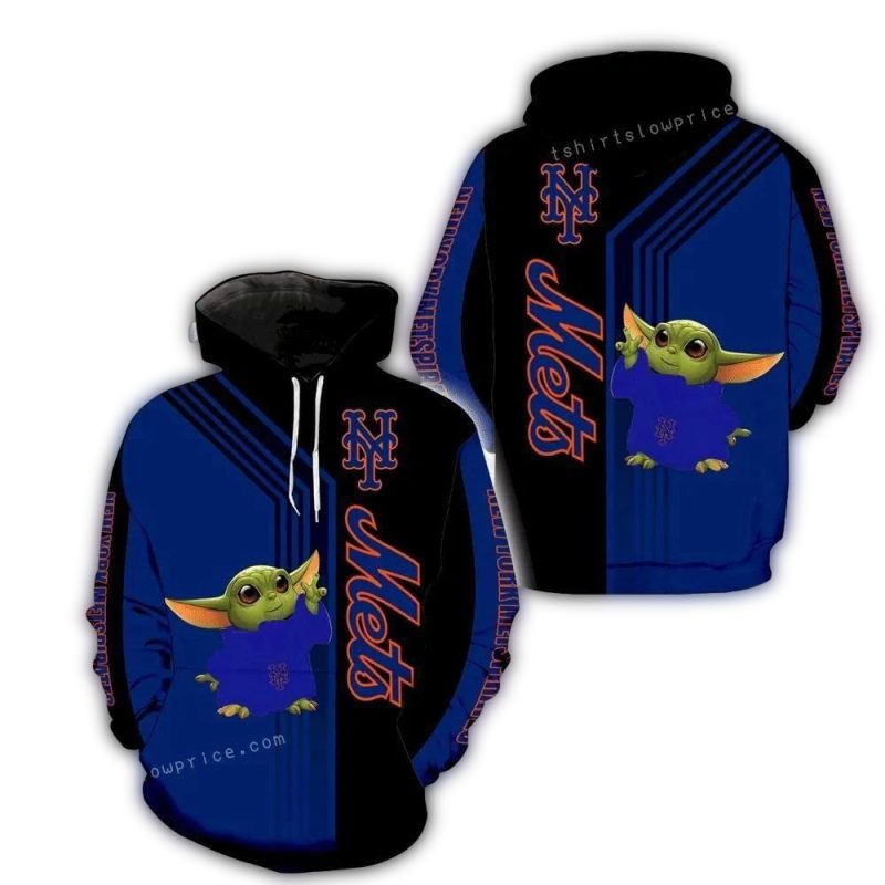 New York Mets Baby Yoda Stripe All over Print Hoodie 1