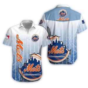 New York Mets Striped Hawaiian Shirt For Fans And Beach Lovers