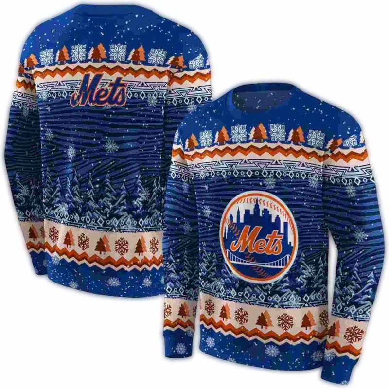 New York Mets Christmas Trees All over Print Sweatshirt 1