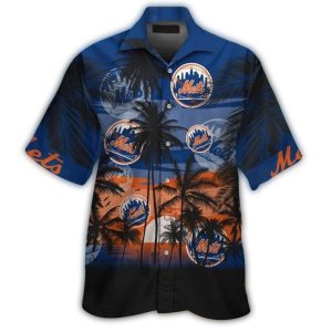 New York Mets Tropical Hawaiian Shirt With Coconut Beach Sunset Design