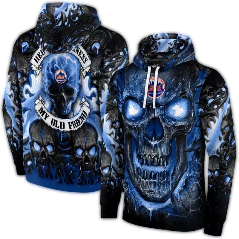 New York Mets Demonic Skull All over Print Hoodie 1