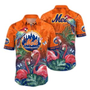 New York Mets Flamingo & Parrot Art Hawaiian Shirt For Fans