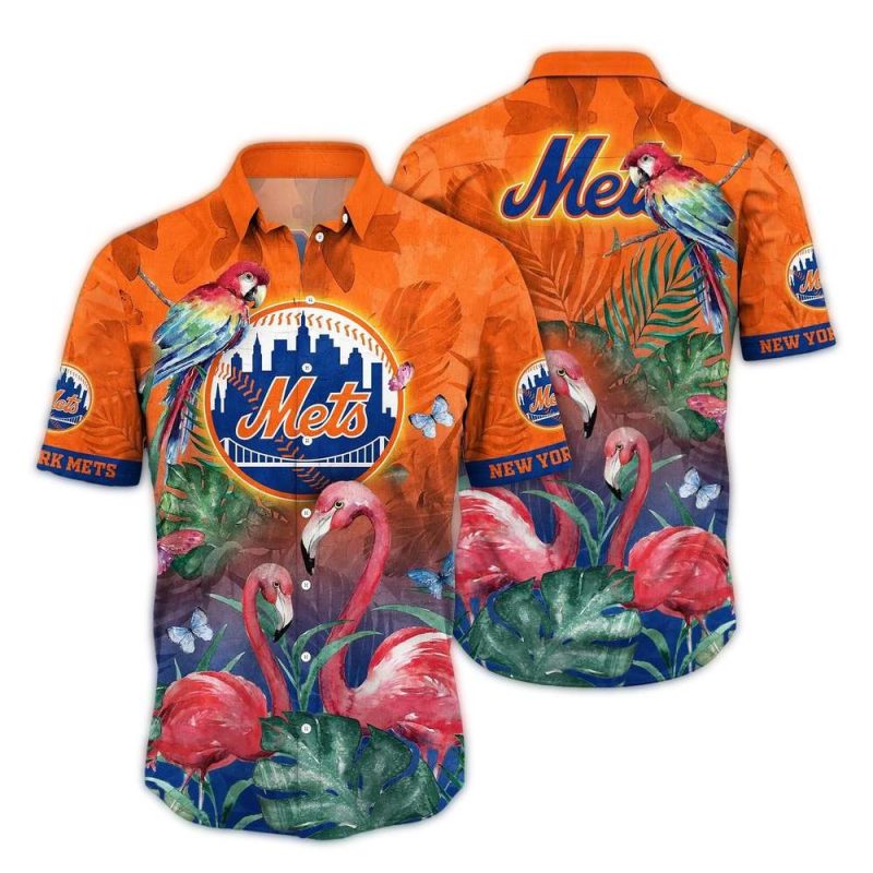 New York Mets Flamingo and Parrot Art Hawaiian Shirt 1