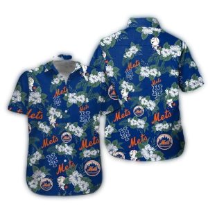 Floral Pattern Hawaiian Shirt For New York Mets Fans