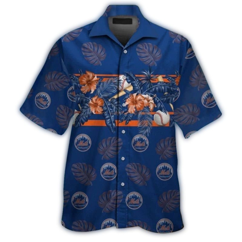New York Mets Floral Leafs Ball Pattern Hawaiian Shirt 1
