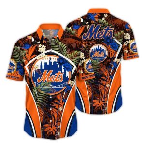 New York Mets Floral Leaf Hawaiian Shirt – Stylish Summer Apparel