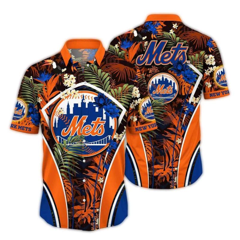 New York Mets Floral Leafs Pattern Hawaiian Shirt 1