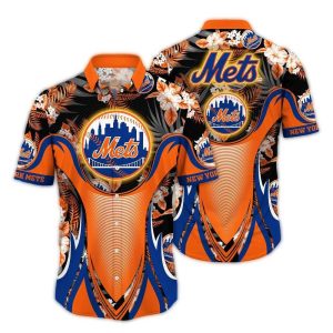 New York Mets Floral Leaf Hawaiian Shirt - Stylish Mlb Team Apparel