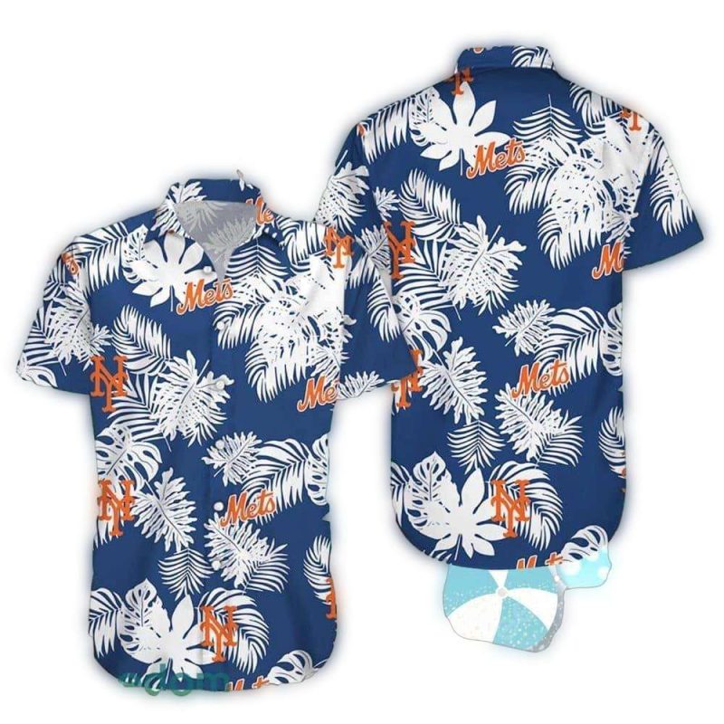 New York Mets Floral Leafs White Tropical Hawaiian Shirt 1