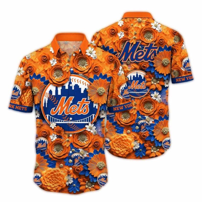 New York Mets Flower Blossom Pattern Tropical Hawaiian Shirt 1