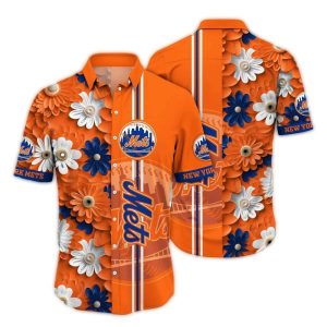 New York Mets Floral Stripe Hawaiian Shirt For Men And Women
