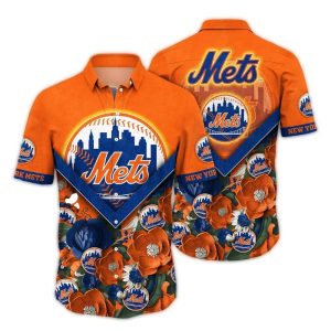 New York Mets Tropical Hawaiian Shirt With Flower Blossom Design