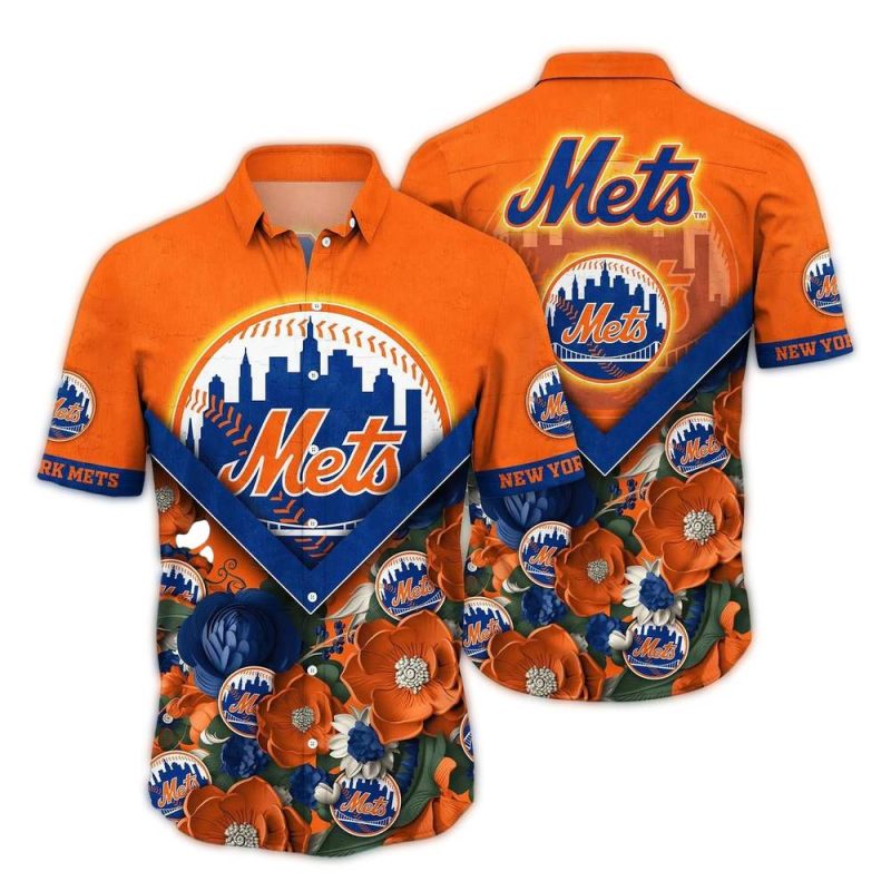 New York Mets Flower Blossom Tropical Hawaiian Shirt 1