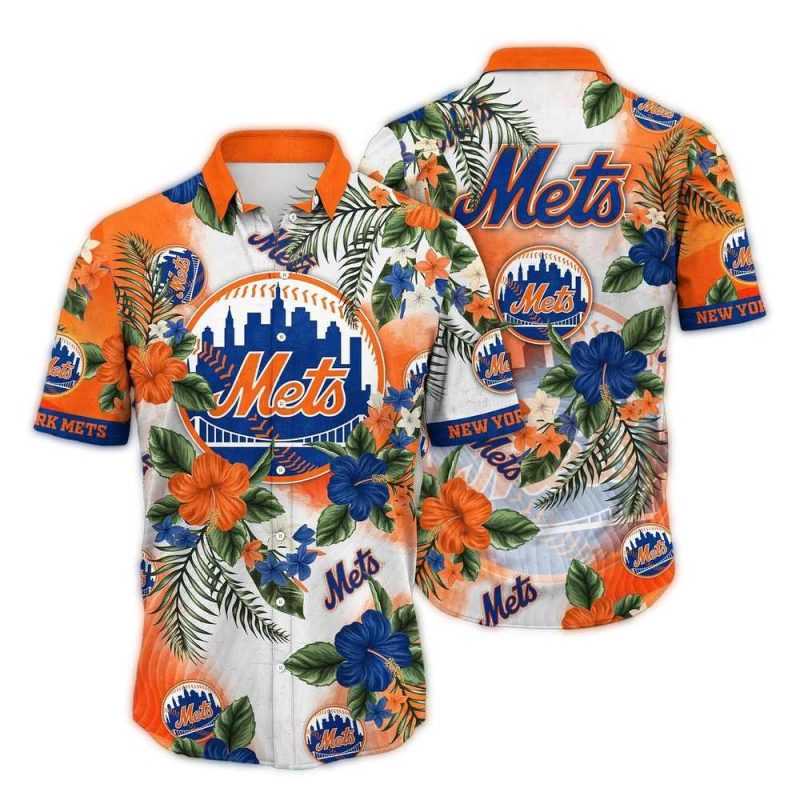 New York Mets Flower Leafs Vintage Hawaiian Shirt 1