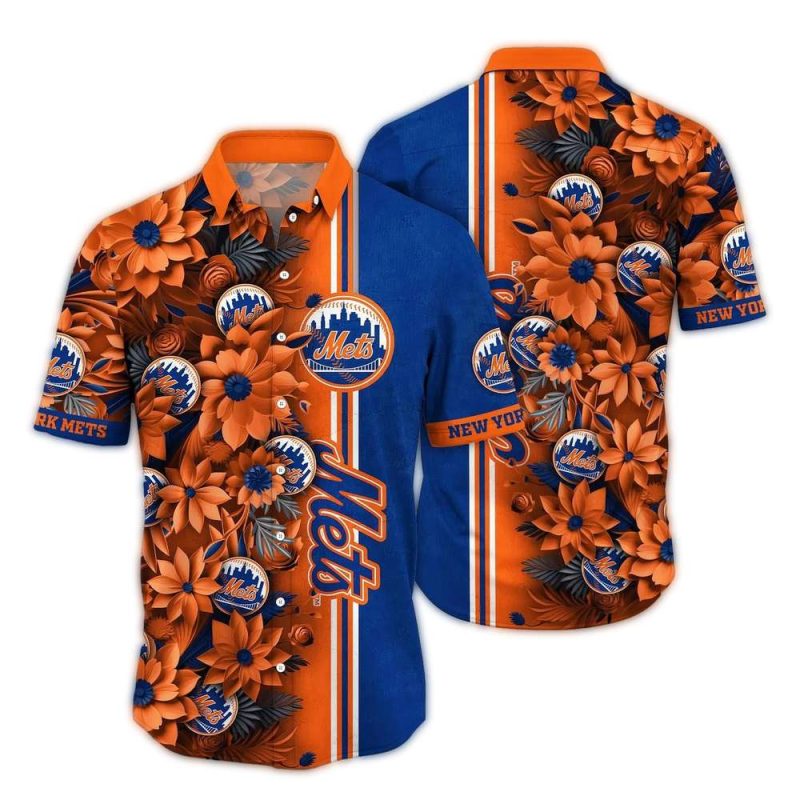 New York Mets Flower Pattern Stripe Hawaiian Shirt 1