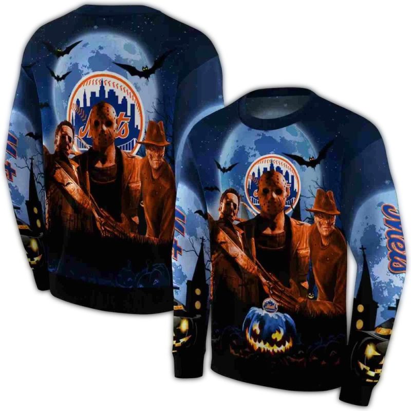 New York Mets Friends Horror Halloween Vibes All over Print Sweatshirt 1