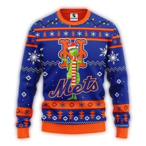 New York Mets Grinch Christmas Ugly Sweater - Fun Holiday Apparel