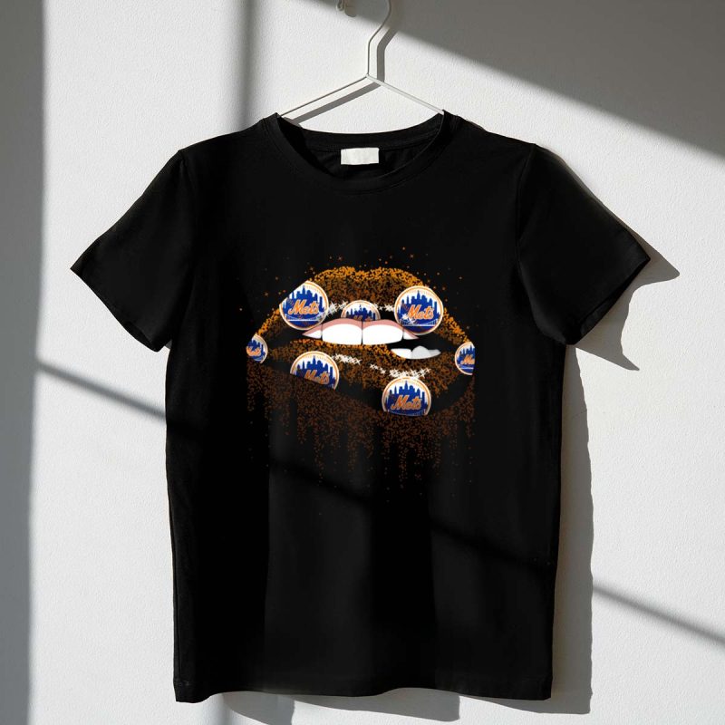 New York Mets Glitter Lips Fan Art with Team Logos and Sparkling Effects T Shirt t shirt 1 1
