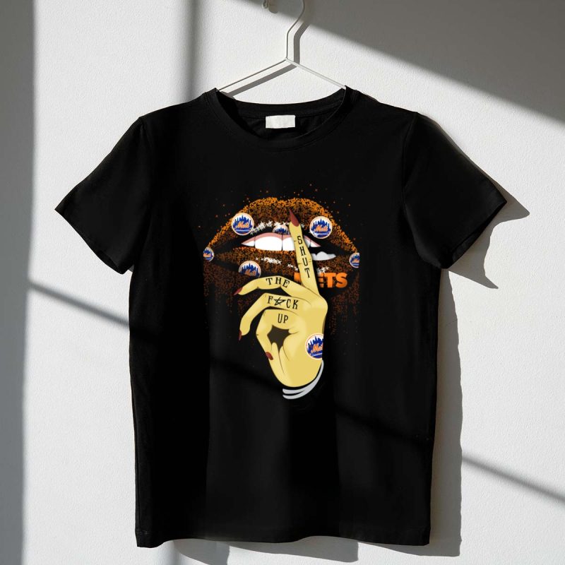 New York Mets Glitter Lips Shut Up Hand Gesture with Team T Shirt t shirt 1 1