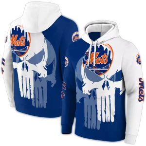 New York Mets Skull Punisher All-Over Print Hoodie For Fans