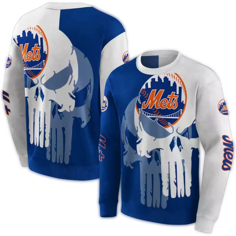 New York Mets Graphic Skull Punisher All over Print Sweatshirt 1