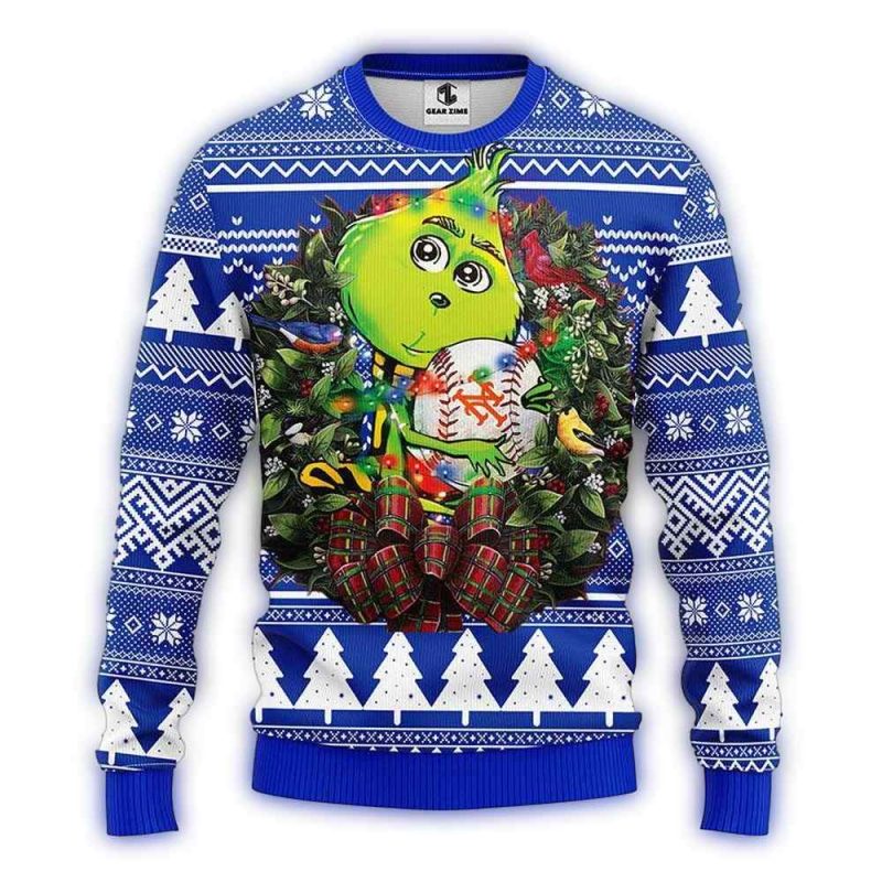New York Mets Grinch Hug Ball Ugly Sweater 1