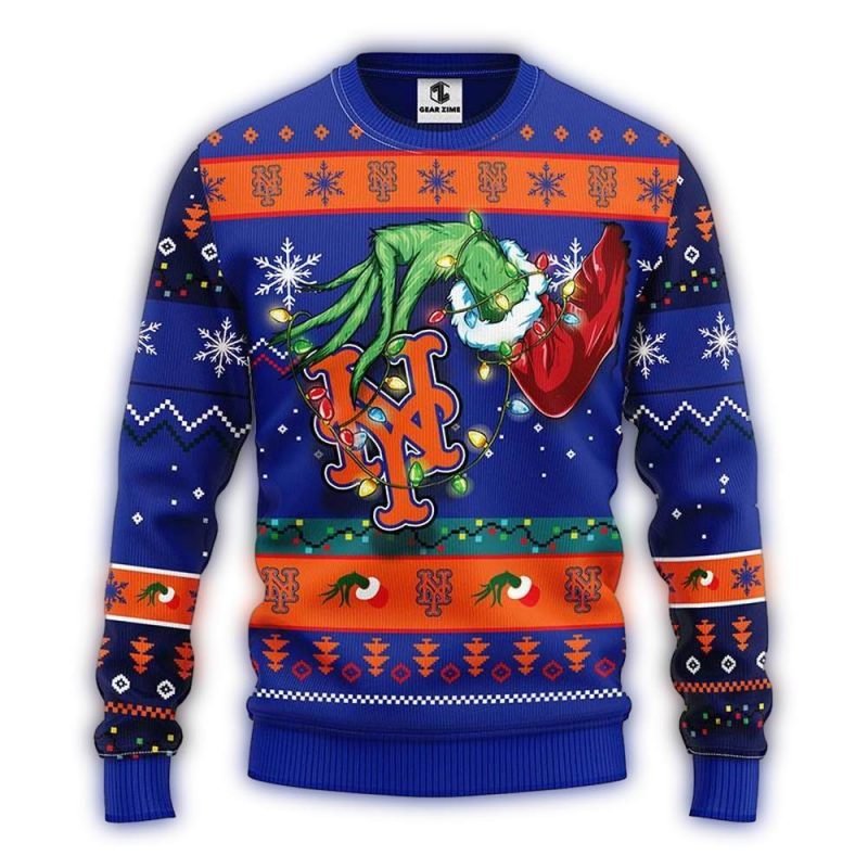 New York Mets Grinch Light Ugly Sweater 1