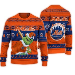 New York Mets Grinch Stolen Christmas Ugly Sweater For Holiday Cheer